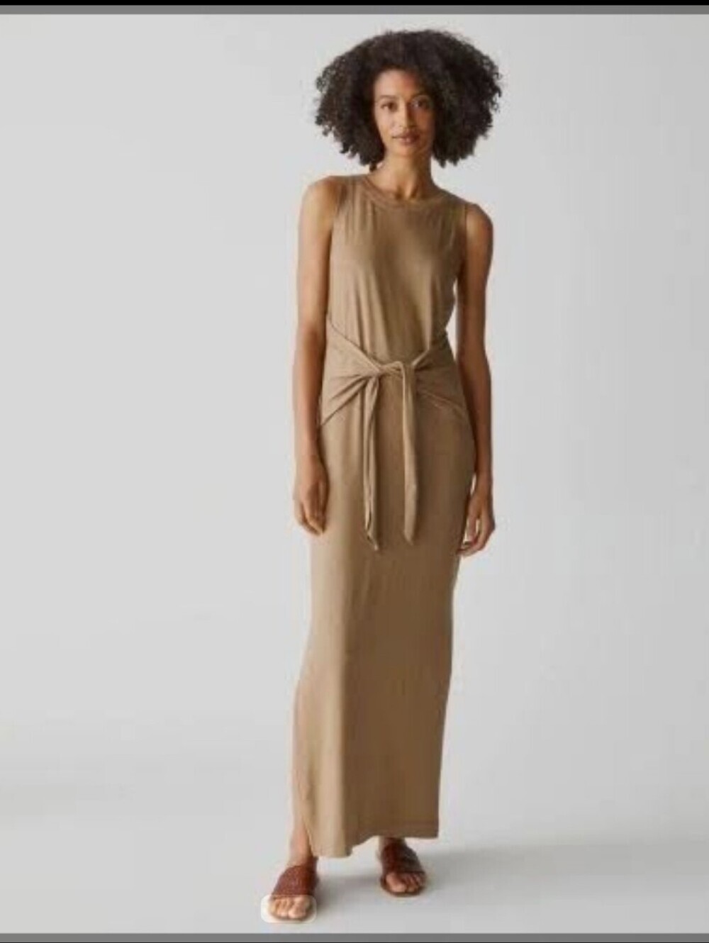 Michael Stars Solange Tie Detail Stretch Side Slits Maxi Dress Small Tan Brown